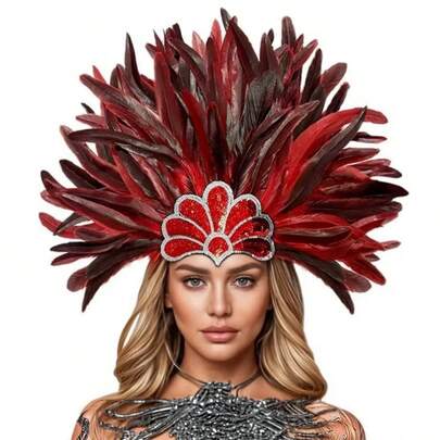 1pc Women's Feather Headdress, Caribbean Carnival Style Headdress, Showgirl Party Costume Accessory, Mardi Gras Party Stage Performance Headpiece