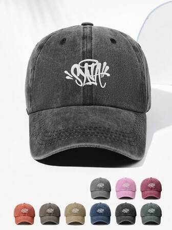 1 pieza Gorra de béisbol unisex SYNA con bordado de letra retro, ajustable, sombrero de béisbol de estilo minimalista y versátil, adecuado para estudiar, trabajar, casual, al aire libre, deportes, hip hop, camionero