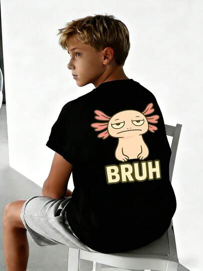 男童休闲印花圆领短袖T恤，夏季上衣