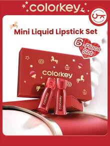 COLORKEY 6件組水感唇釉禮盒，液體唇膏，防水液體唇膏，霧面不沾染唇釉，持久顯色，不沾杯，不褪色，春夏理想選擇，減淡唇部細紋液體唇膏旅行套組唇妝組合，品牌 Bea - "Carousel"Mini Liguid Lipstick Set - 查看 9