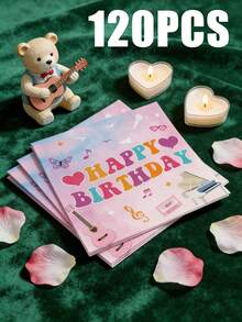 48pcs 13"X13" Party Disposable Napkins, Sweet Elements Design With Gradient Pink & Blue Background, Colorful "HAPPY BIRTHDAY" Letter Pattern And Musical Instruments, Suitable For Music Birthday Party, Girly Gathering, Spring Family Celebration - Multicolor - View 9