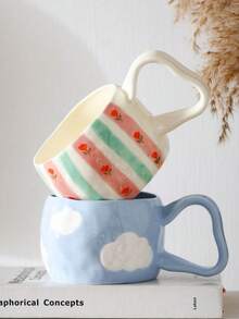 1 pieza Taza de cerámica floral de 350ML, apta para beber agua, leche, avena, té, jugo, desayuno, café, bebidas, ideal para cafés, hogar, restaurantes, fiestas, oficinas, regalos para el Día del Padre, Día de la Madre, amigos, novios/novias, familia, maestros, colegas - Multicolor - Ver 2