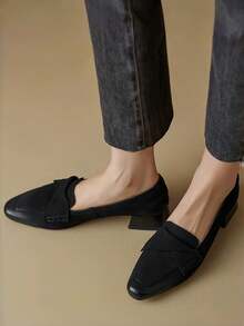 Giày lười mũi vuông kiểu dáng mới mùa xuân 2026 dành cho nữ, giày thoải mái phong cách retro. - màu đen - Xem 5