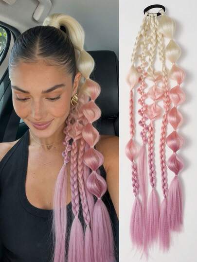 24英寸手工渐变泡泡结辫子 - 女士度假风发饰，适合所有发质和肤色的女性，轻盈耐用，适合音乐节、圣诞节和其他节日佩戴（多种颜色可选）
