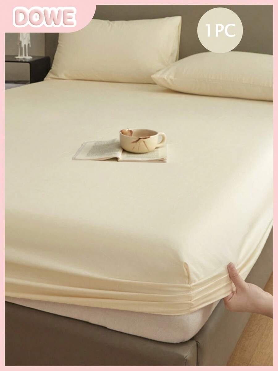 1pc Solid Color Fitted Sheet, Soft & Breathable Mattress Protector, Mattress Cover, Deep Pocket Design, Suitable For Various Bed Sizes - Beige - View 1