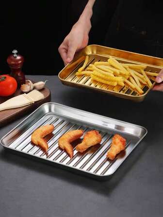 1 pieza Plancha de acero inoxidable para Teppanyaki, Bandeja para BBQ coreano, Placa antiadherente para hornear y asar en el horno