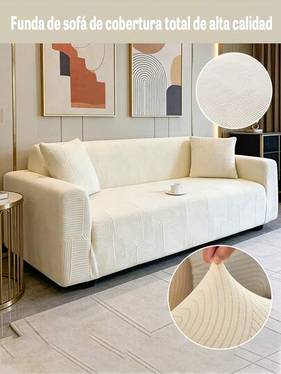1/2/3 Plazas de Funda de sofá acolchada de jacquard con línea geométrica, funda de sofá elástica integral simple, resistente a los animales domésticos y antideslizante, lavable, para uso en las 4 estaciones adecuado para sofá de sala de estar, sofá de dormitorio.