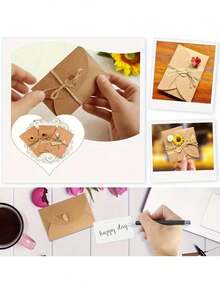 20件套，10张卡片+10个带心形封口的爱心信封，爱情主题，简约创意图案，适合婚礼、生日、派对等场合的DIY邀请函 - 彩色 - 查看 6