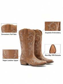 Women's Fashionable Western Boots Slip-On Waterproof Mid-Calf Boots For Parties & Proms - Mocha Brown - View 8