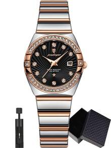 POEDAGAR 1款优雅女士不锈钢石英表，带日期显示、防水夜光功能、水钻装饰，奢华女士腕表，适合日常佩戴，是完美的女士礼物。 - 均碼 - 查看 14