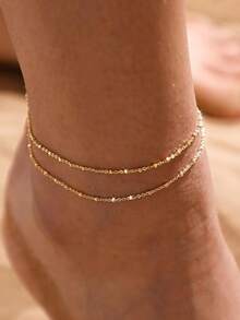 14K金精致多层脚链，女士款，材质优良，夏季沙滩黄金首饰套装，馈赠佳品 - 14K金 - 查看 3