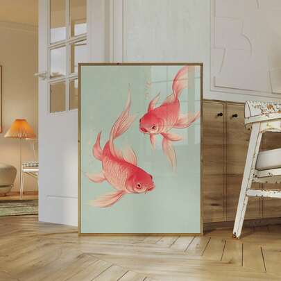 1 st rödkarp-affisch, kinesiskt nyårsaffisch, djurkonsttryck, minimalistisk väggkonst, vintageväggdekor, estetisk väggmålning, sovrumsväggdekor, ramlös