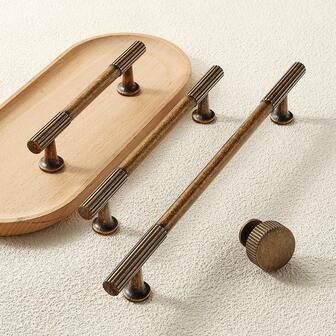 1/2/8 piezas Juego de tiradores de muebles vintage, color bronce antiguo minimalista retro de lujo, decoración a rayas falsa antigua, tiradores de metal, material de aleación de zinc, adecuado para el hogar, dormitorio, cocina, gabinete, puerta del patio, muebles de baño, ideal para instalar en muebles antiguos o vintage, incluye tornillos de montaje.