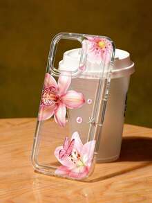 1pc Fashionable Creative Pink Lily Flower, Butterfly, Slogan Graphic Transparent Air Cushion TPU Shockproof Phone Case, Suitable As Holiday Gift Compatible With Apple, Galaxy S22/23/24/25/A05/A05S/A53/A54/A55 And More - Multicolor - View 3