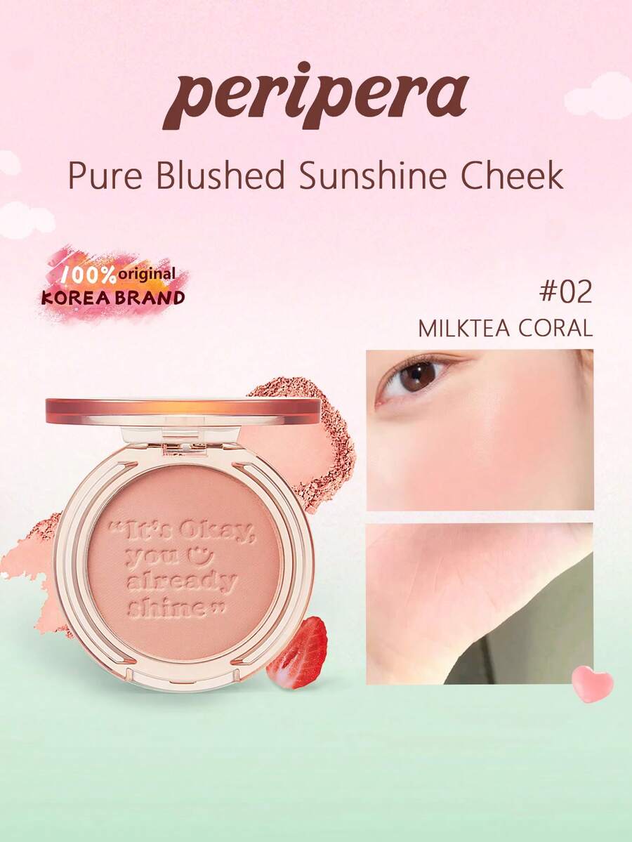 Peripera Sun-Kissed Blush 02 自然透亮霧面腮紅，柔焦模糊效果，輕盈易暈染，持久自然玫瑰光澤，貼膚妝感，適合日常配戴，韓系美妝，4.2g/0.14oz