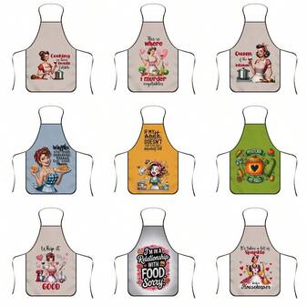 1pc Retro Funny Chef Print Apron, Durable Polyester Material, Suitable For Cooking, Barbecue, Gardening, Painting, Manicure, Unisex, Indoor & Outdoor Use