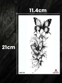 1张蝴蝶图案临时纹身贴纸，时尚黑色蝴蝶花朵纹身贴，适合女性和女孩，可持续3-5天，可遮盖疤痕，适用于胸部、腰部、手臂、大腿或背部，非常适合派对、礼物、度假，易于粘贴和去除的一次性人体彩绘纹身贴纸。 - 黑色 - 查看 2