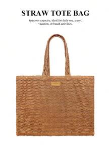 Burberry Large Woven Straw Tote Bag - Oversized Tote With Shoulder Strap, Multi-Wear, Fashionable Woven Bag, Spacious Straw Shoulder Bag, Versatile Handbag For Women - Caramel Color - View 1