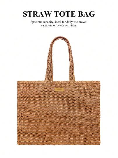 Burberry Large Woven Straw Tote Bag - Oversized Tote With Shoulder Strap, Multi-Wear, Fashionable Woven Bag, Spacious Straw Shoulder Bag, Versatile Handbag For Women