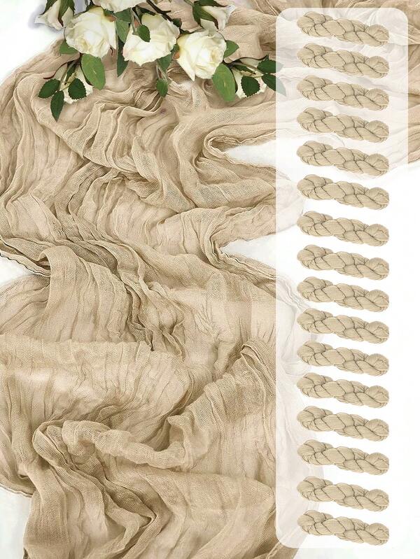 Beige Pleated Table Runner, Beige Tablecloth, Birthday Party Supplies, Birthday Gifts, Birthday Decorations, Light Brown Sheer Fabric For Wedding, Party Table Center Decor Runner, Event Decorations, Wedding Favors, Tablecloth, Solid Color Table Runner For Rustic Wedding