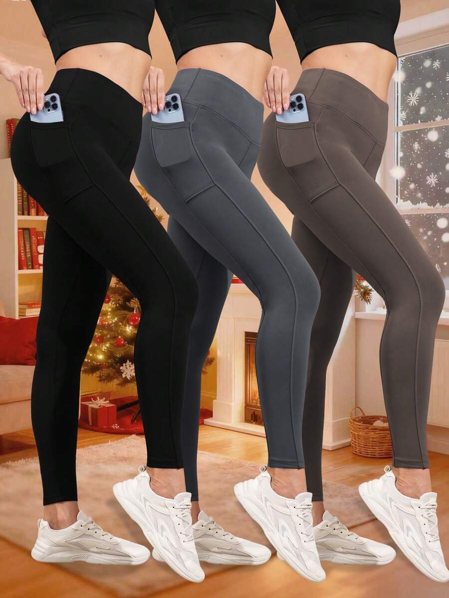High Waisted Seamless Side Pocket Slim Fit Women's Pants Multi Piece Set - Yun Rou Breathable Four-Way Elastic Tight Pants, Quick Drying, Running, Cycling, Yoga, Sports, Shopping, Leisure - Nhiều màu - Xem 1