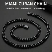 'Chaine Stainless Steel Mens Cuban Link Chain Black/18K Gold Miami Cuban Chain Necklace 5mm/7mm/9mm/12mm/14mm Width No Tarnishand Durable Hip Hop Mens Jewelry 18''-30'' Send Gift Box' - c7mmanblack - Ver 2
