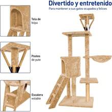 Cat Trees & CondosBluelander Torre para Gatos de 1.3 M de Altura Arbol para Gatos de Múltiples Niveles Rascador para Gatos Escaleras Repisas Cueva y Hamaca Superficies Sólidas y Afelpadas Cuerda de Yute Café - Blanco y Negro - Ver 6