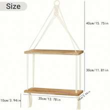 双层乡村风木质悬浮置物架，波西米亚风墙面装饰套装，适用于卧室、浴室、客厅、儿童房、宿舍，可用于展示植物和照片。