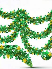 4个圣帕特里克节装饰花环，金色和绿色三叶草帽形金属丝花环，闪亮金属丝带扭曲花环，适合室内/室外圣帕特里克节家居装饰，爱尔兰派对用品 - 彩色 - 查看 2