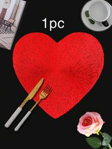 1/4/6pcs Heart Shaped Sequin Placemat, Suitable For Wedding Party Dining Table Decor, PVC Foil Heart Sequin Placemat