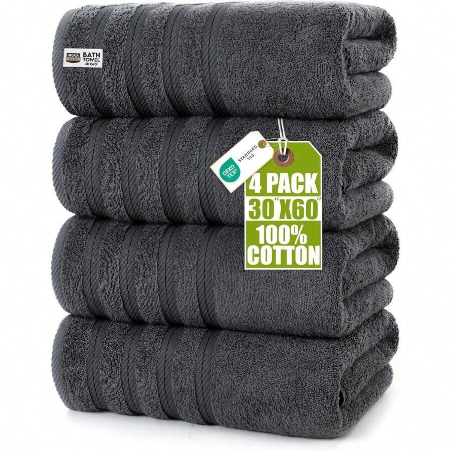 Toallas de baño extragrandes de 100% algodon hilado en anillo 500 g m² ligeras y altamente absorbentes ideales para uso diario gris - Gris - Ver 1