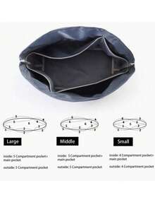 1pc Nylon Tote Bag With Inner Lining Pouch, Multi-Functional Inner Bag For Storing Cosmetics And Essentials, Machine Washable, Cosmetic Storage | Minimalist Design | Smooth Texture - Grey - View 12