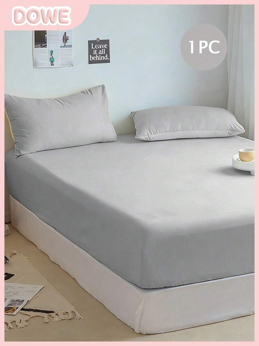1 pieza Sábana ajustada de unicolor, protector de colchón, suave y transpirable, se ajusta a varios tamaños de cama - Gris Claro - Ver 1