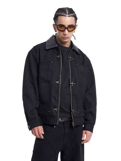  MT99棕色麂皮领复古飞行员夹克，情侣装