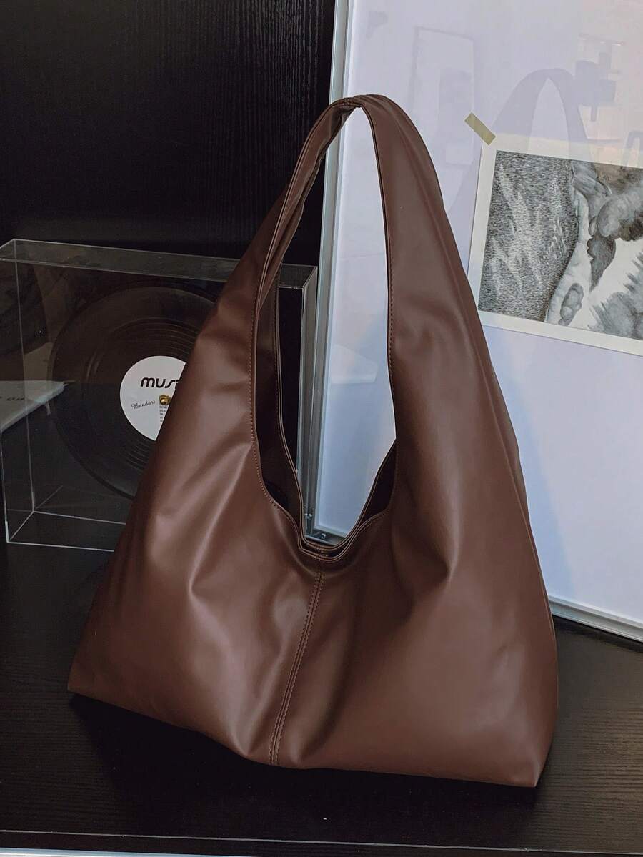 棕色超大号单肩包 - 柔软皮革慵懒手提包，适合日常休闲斜挎 棕色超大号单肩包 柔软皮革慵懒手提包 休闲日常斜挎包 大容量单肩包 慵懒肩包 棕色柔软皮革包 超大号休闲单肩包