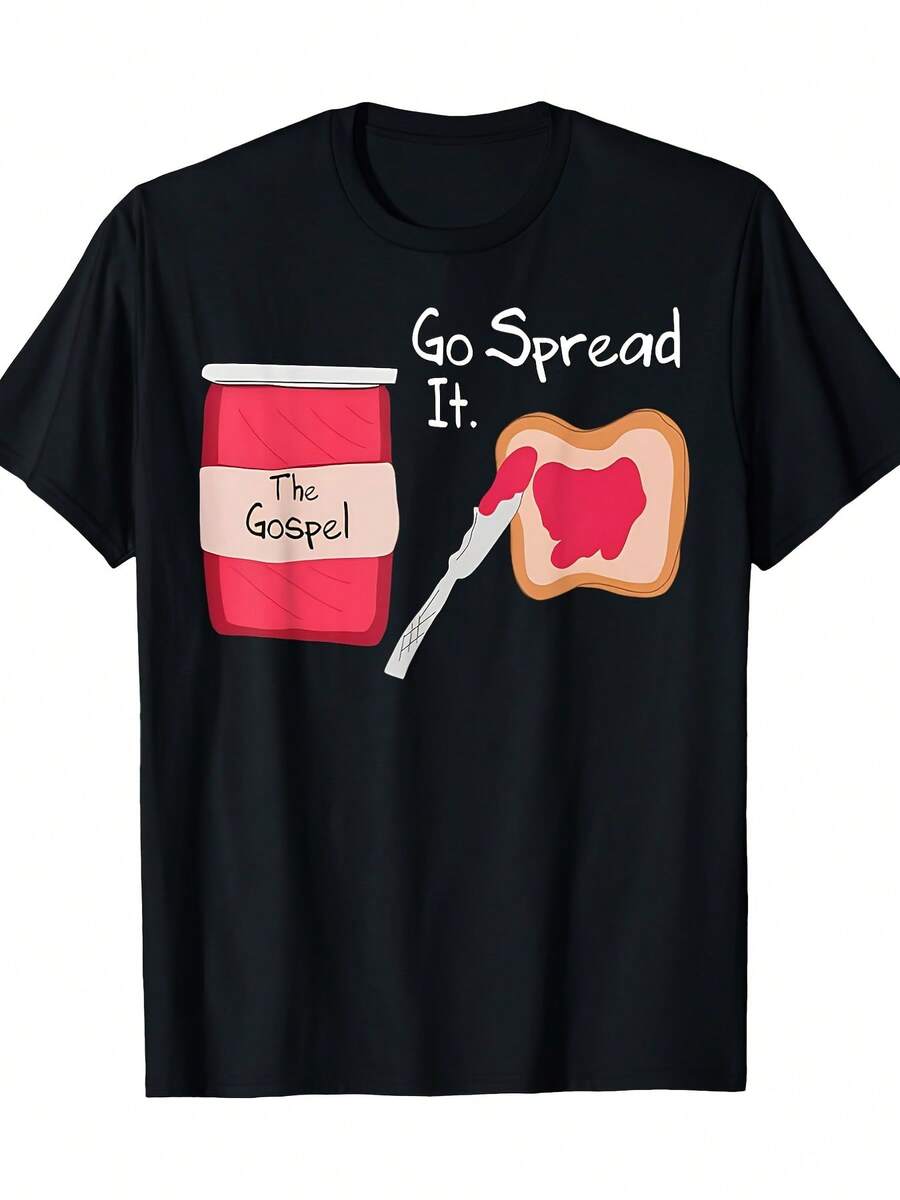 1pc Camiseta The Gospel Go Spread It - Camiseta de Cuello Redondo 100% Manga Corta con Diseño Gráfico Humorístico, Top de Tejido de Punto Negro Casual para Todas las Estaciones, Ajuste Regular Forma H, Lavable a Máquina, Fe, Camiseta de Manga Corta de Algodón Suave, Cómoda y Lavable a Máquina-Ideal para Atuendo Casual y Regalo Único, Ropa Casual para Todas las Estaciones para Fanáticos del Deporte|Camiseta de diseño divertido| Ideal para gimnasio y actividades al aire libre - Negro - Ver 1