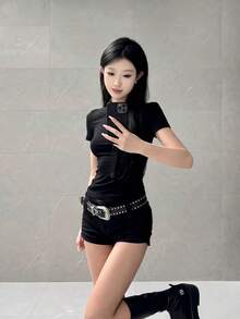 Y2K美式复古百搭腰带，铆钉压纹针扣时尚腰带，适合日常佩戴、约会、情人节及其他场合。 - 彩色 - 查看 8