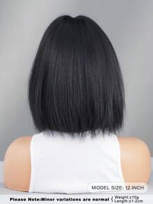 AKAKO 短款Yaki黑色假发，带刘海，12英寸直发波波头假发，女士全机织柔软合成耐热纤维假发，彩色动漫角色扮演假发，适合日常佩戴、节日、音乐节、角色扮演派对、前卫Y2K和哥特街头风格。 - 黑色 - 查看 3