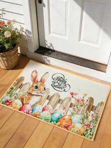 1Pc Easter Crystal Velvet Doormat,Happy Easter Welcome Carpet With Easter Egg And Bunny Design,Easter Party Decor,Front Door Washable Rugs,Dirt-Resistant Floor Mat,Easter Decorations For Home,Room Decor,Kitchen, Living Room Entrance Mat ,Laundry Room Decor,Easter Egg Hunt Party Supplies,Easter Gifts,Spring Decorations,Spring Party Supplies - Multicolor - View 3