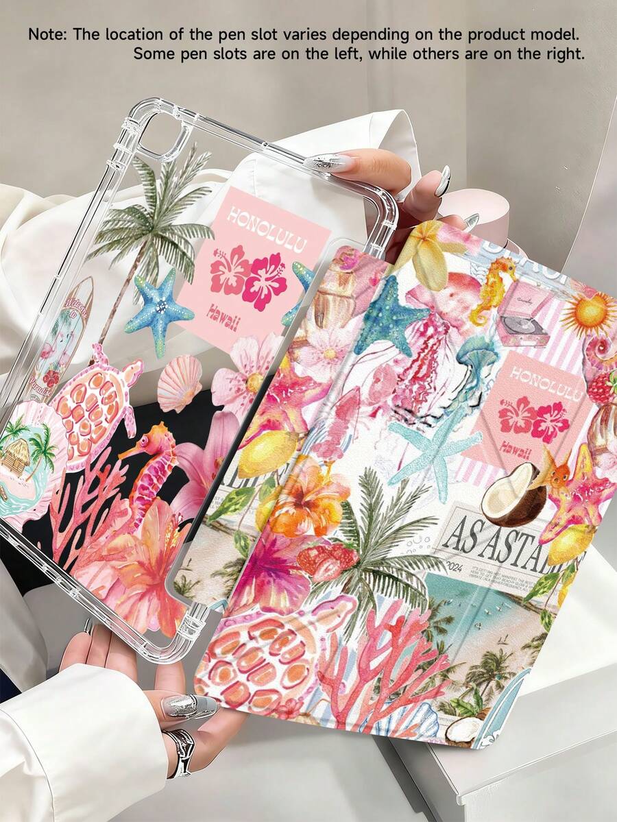 椰子、棕榈树、芙蓉花图案保护套，兼容 iPad (A16) 第 11 代 11 英寸 (2025)、Apple iPad Air 11 (2025)、iPad 第 10 代 10.9 英寸 (2022)，带笔槽、三折支架、自动唤醒/睡眠功能，是返校、情人节、节日送礼佳品。 - 彩色 - 查看 1