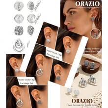 ORAZIO - Juego de 4 pares de aretes de clip para mujer arete de aro de plata y dorado con clip de lágrima aretes redondos y giros sin piercing - Tono plateado - Ver 7