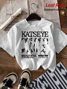 KATSEYE Character Silhouette Creative Double-Sided Print T-Shirt, KATSEYE Girl Group Print Girl Clothes, Suitable For Children Aged 4-12 New Year's Birthday Gift Shirts. This Comfortable And Breathable Short-Sleeved T-Shirt Is Perfect For  Teenage Girls Gift From KATSEYE Group, Ideal For School And Home Wear - 白色 - 查看 2