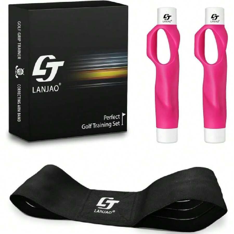 Golf Grip Trainer 2 Pack With Swing Correcting Arm Band, Golf Training Aid, Golf Grip Kit,Grip Trainer Golf Club To Help Train Correct Hand Position,36293939 - Hot Pink - View 1