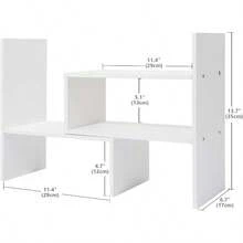 Wood Adjustable Bookshelf Bookcase Expandable Desktop Storage Organizer Display Shelf Rack Office Supplies Desk Organizer White - White - View 2