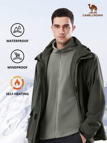 CAMEL CROWN 男士三合一防水滑雪服，带帽保暖冬装，防风雨衣，适合徒步和滑雪