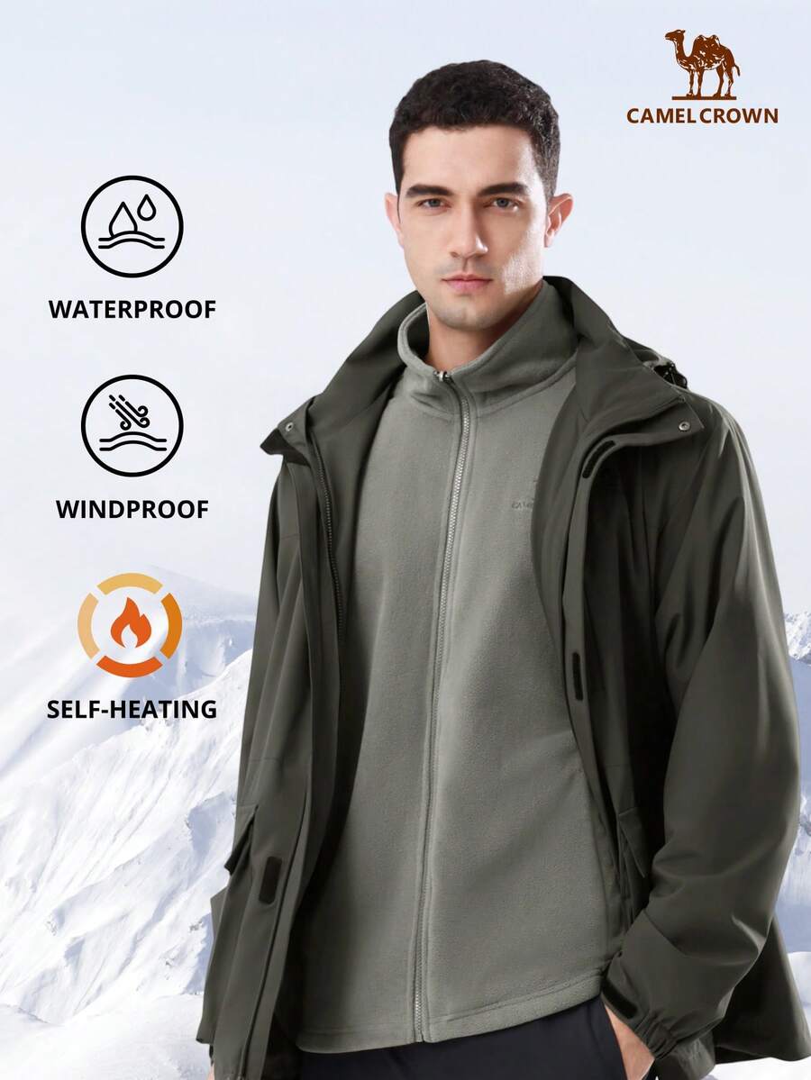 CAMEL CROWN 男士三合一防水滑雪服，带帽保暖冬装，防风雨衣，适合徒步和滑雪