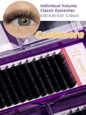 Premium individuella fransar 0,03 0,05 0,07 Mega volym ögonfransförlängning kashmir sammet fluffiga C D böjda 8-18 mm blandade naturliga look klusterfransar supermjuka mattsvarta individuella fransar fack volym klassiska syntetiska fuskminkögonfransförlängningar professionella lösögonfransar tillbehör för franssalong