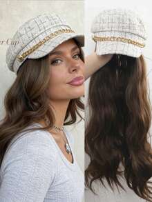 26英寸假发，配有棒球帽和可拆卸卷发假发。适合女士参加假发派对、日常佩戴、旅行及其他场合。（发色：黑色、棕色） - 棕色 - 查看 13