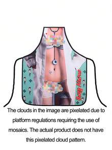 1件印花系带围裙，创意围裙，性感女士围裙，个性化围裙，防水无袖圆领围兜围裙，女士性感围裙，趣味厨房围裙，适合乔迁派对、圣诞节礼物交换 - 多色 - 查看 23