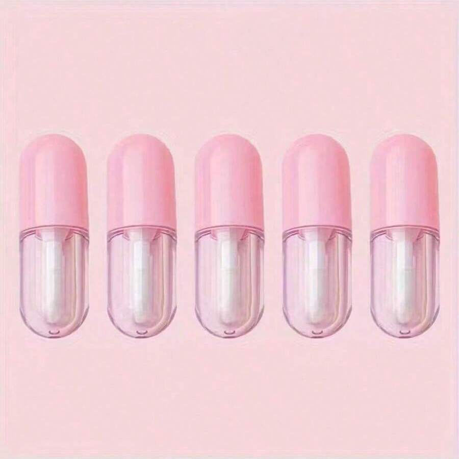5pcs/10pcs Round Mini Capsule Refillable Makeup Containers, Plastic Lip Gloss Tubes, Empty Lipstick Tubes, Lip Balm Jars